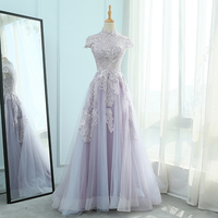 Light purple tulle lace long prom dress, evening dress - Thumbnail 4