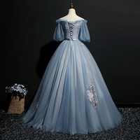 Gray blue tulle lace long prom gown, formal dress - Thumbnail 3