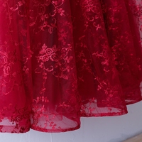 high quality burgundy lace tulle long prom dress, evening dress - Thumbnail 3