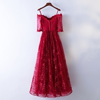 high quality burgundy lace tulle long prom dress, evening dress - Thumbnail 4