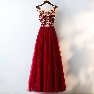 Burgundy lace sequins long prom dress, formal dress - Thumbnail 5
