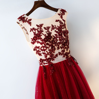 Burgundy lace sequins long prom dress, formal dress - Thumbnail 1