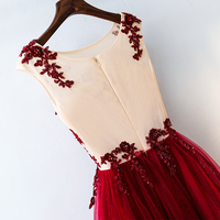 Burgundy lace sequins long prom dress, formal dress - Thumbnail 2