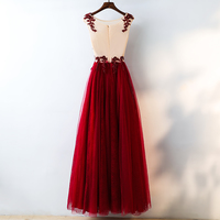 Burgundy lace sequins long prom dress, formal dress - Thumbnail 3