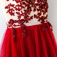 Burgundy lace sequins long prom dress, formal dress - Thumbnail 4