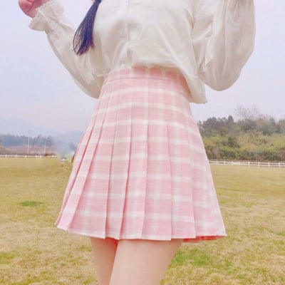 Pastel Color Checks Plaid Pleated Skirt
