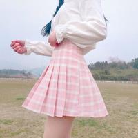 Pastel Color Checks Plaid Pleated Skirt - Thumbnail 1