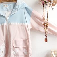 Cute little fresh cute cat pocket colorblock coat - Thumbnail 3