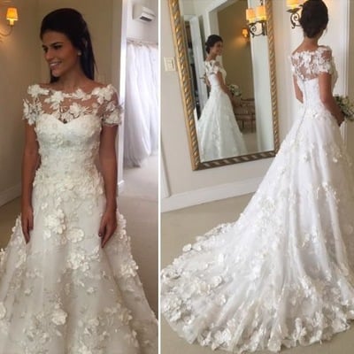 Romantic mermaid long wedding dresses with 3d flowers - Thumbnail 5