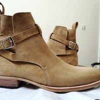 Handmade Men's Jodhpurs Boot, Men's Beige Suede Buckle Strap Boot. - Thumbnail 3