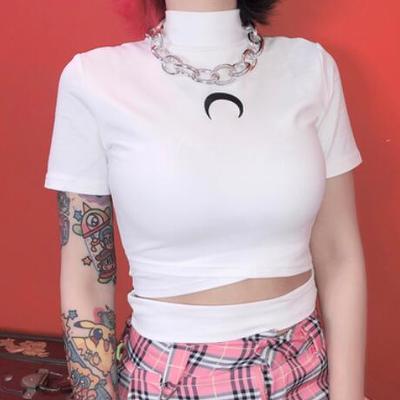 Moon printed cross hollow out tee