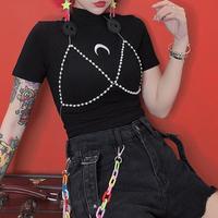 Moon Printed Cross Hollow Out Tee - Thumbnail 4