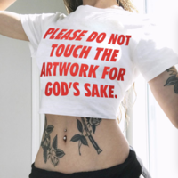 "PLEASE DO NOT TOUCH THE ARTWORK FOR GOD'S SAKE" CROP TOP - Thumbnail 1