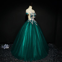 Dark green tulle applique long prom dress, evening dress - Thumbnail 2