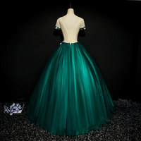 Dark green tulle applique long prom dress, evening dress - Thumbnail 4
