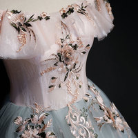 Gray tulle lace long prom gown, gray evening dress - Thumbnail 1