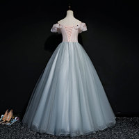 Gray tulle lace long prom gown, gray evening dress - Thumbnail 4