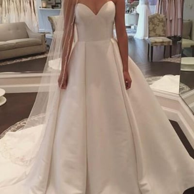 A-line sweetheart open back ivory satin wedding dresses - Thumbnail 4