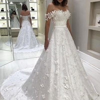 Princess A-Line Off the Shoulder White Lace Wedding Dresses,Bridal Gown - Thumbnail 1
