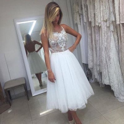 Tea length wedding dresses with appliques - Thumbnail 5