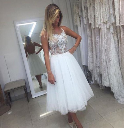 Tea Length Wedding Dresses with Appliques