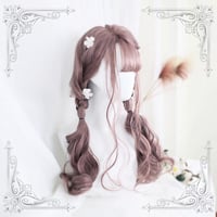 Pastel Pink Brown Gradient Long Curly Cosplay Wigs with Air Bangs - Thumbnail 2