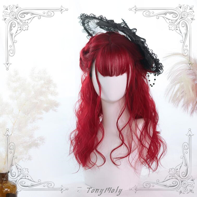 45cm long red curly cosplay wig with air bangs