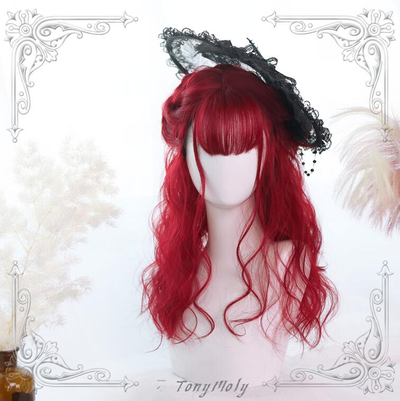 45CM Long Red Curly Cosplay Wig with Air Bangs