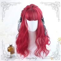 45CM Long Red Curly Cosplay Wig with Air Bangs - Thumbnail 1