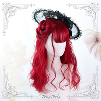 45CM Long Red Curly Cosplay Wig with Air Bangs - Thumbnail 2