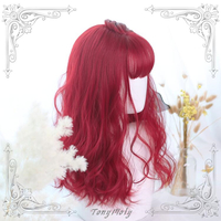 45CM Long Red Curly Cosplay Wig with Air Bangs - Thumbnail 3