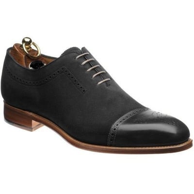 Handmade men's lace up cap toe brogue shoes, men's black suede leather shoes.