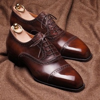 Handmade Men's Lace Up Cap Toe Brogue Shoes, Men's Dark Brown Leather Shoes. - Thumbnail 1