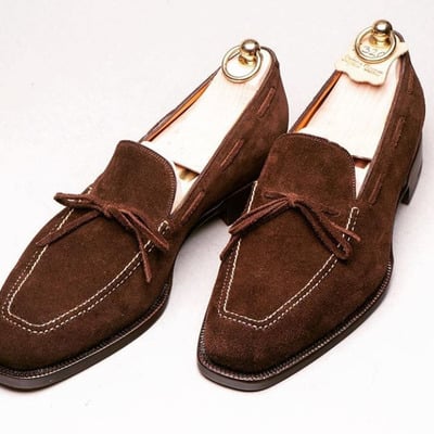 Handmade men's loafer shoes, men's chocolate brown suede loafer tassels shoes.