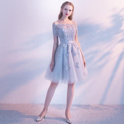 Gray lace tulle short prom dress, homecoming dress - Thumbnail 5