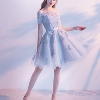 Gray lace tulle short prom dress, homecoming dress - Thumbnail 2