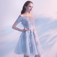 Gray lace tulle short prom dress, homecoming dress - Thumbnail 3