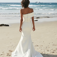 Unique Mermaid Asymmetrical Shoulder White Elastic Satin Wedding Dresses,Beach Wedding Dresses - Thumbnail 1