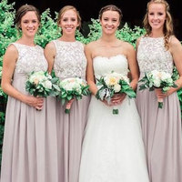 Elegant Long Bridesmaid Dresses for Wedding with Lace - Thumbnail 1