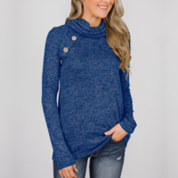 High-Necked Long-Sleeved Buttons Sweater - Thumbnail 3