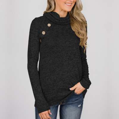 High-necked long-sleeved buttons sweater - Thumbnail 3