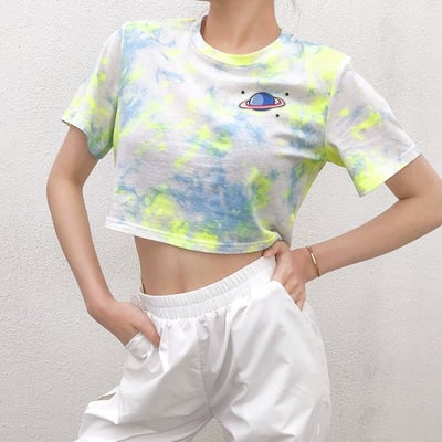 Planet printed pastel tie dye tee