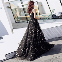 Black sweetheart neck tulle long prom dress, black evening dress - Thumbnail 4