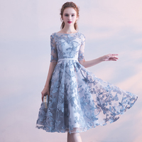 Gray round neck applique short prom dress, homecoming dress - Thumbnail 1