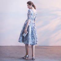 Gray round neck applique short prom dress, homecoming dress - Thumbnail 4