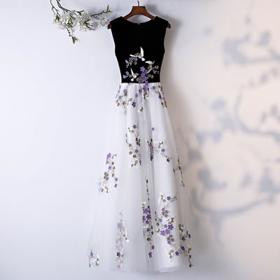 Black and white applique long prom dress, evening dress