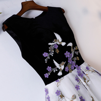 Black and white applique long prom dress, evening dress - Thumbnail 1