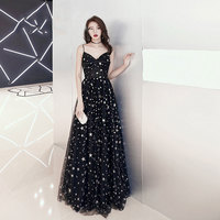 Black sweetheart neck tulle long prom dress, black evening dress - Thumbnail 3