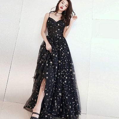 Black sweetheart neck tulle long prom dress, black evening dress - Thumbnail 5