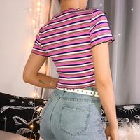 Pink Color Block Stripe Lace up Top - Thumbnail 4